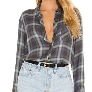 Rails Hunter Plaid Button Down Top Mint Ash Blue Size XS